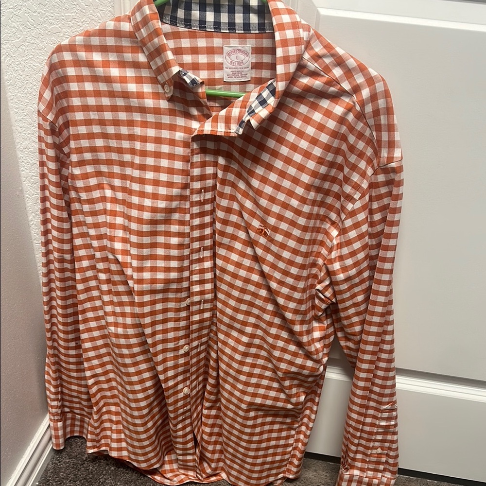 Brooks Brothers Orange Checkered Men's Shirt